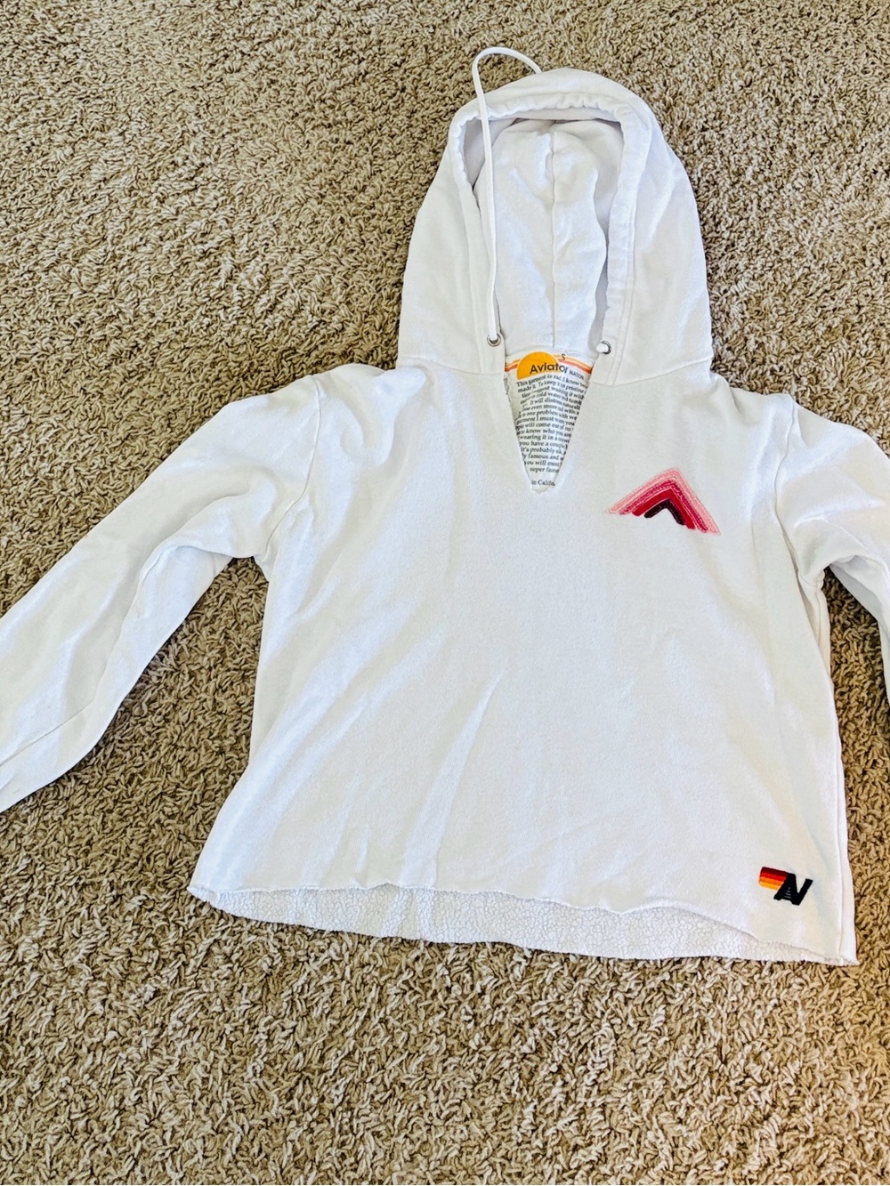 Aviator Nation White Girls' Hoodie with Chevron Accent - Size Small (Girl 14)